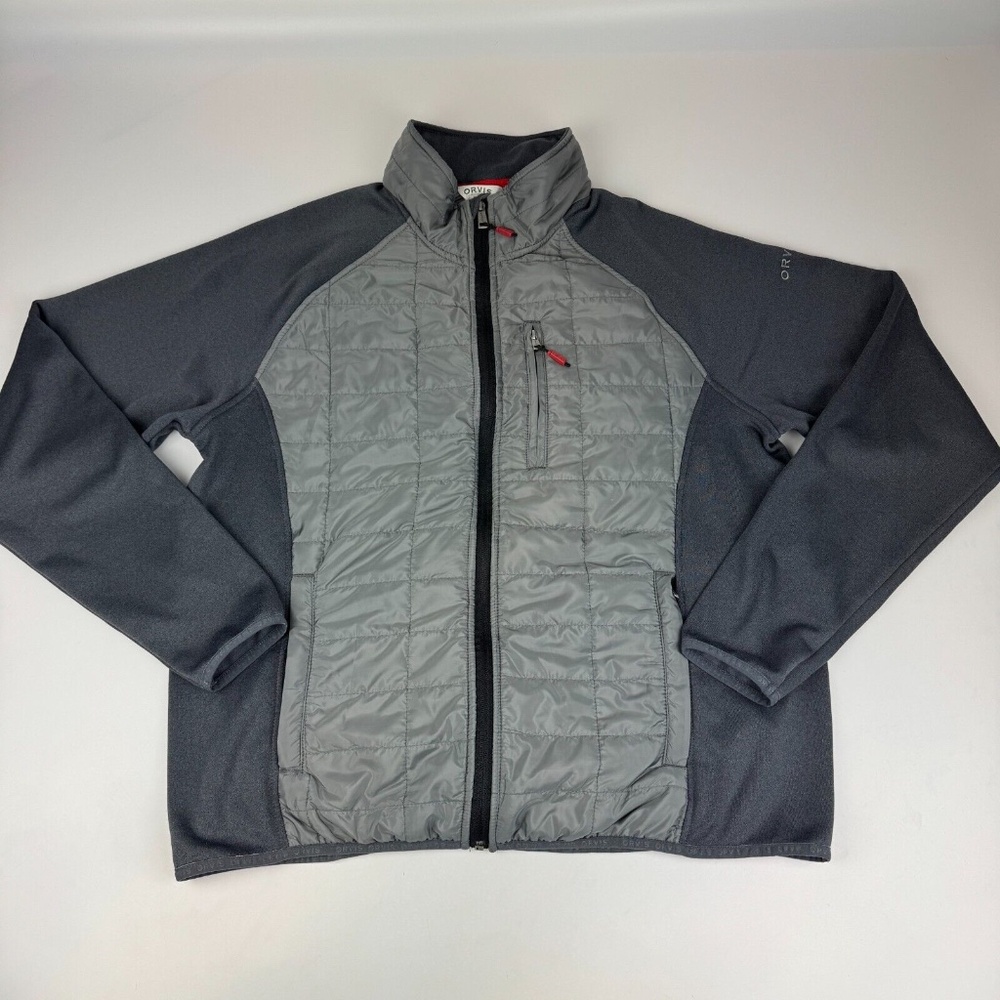 Orvis Mens Size L Mixed Media Quilted Full Zip Jacket Gray *Read